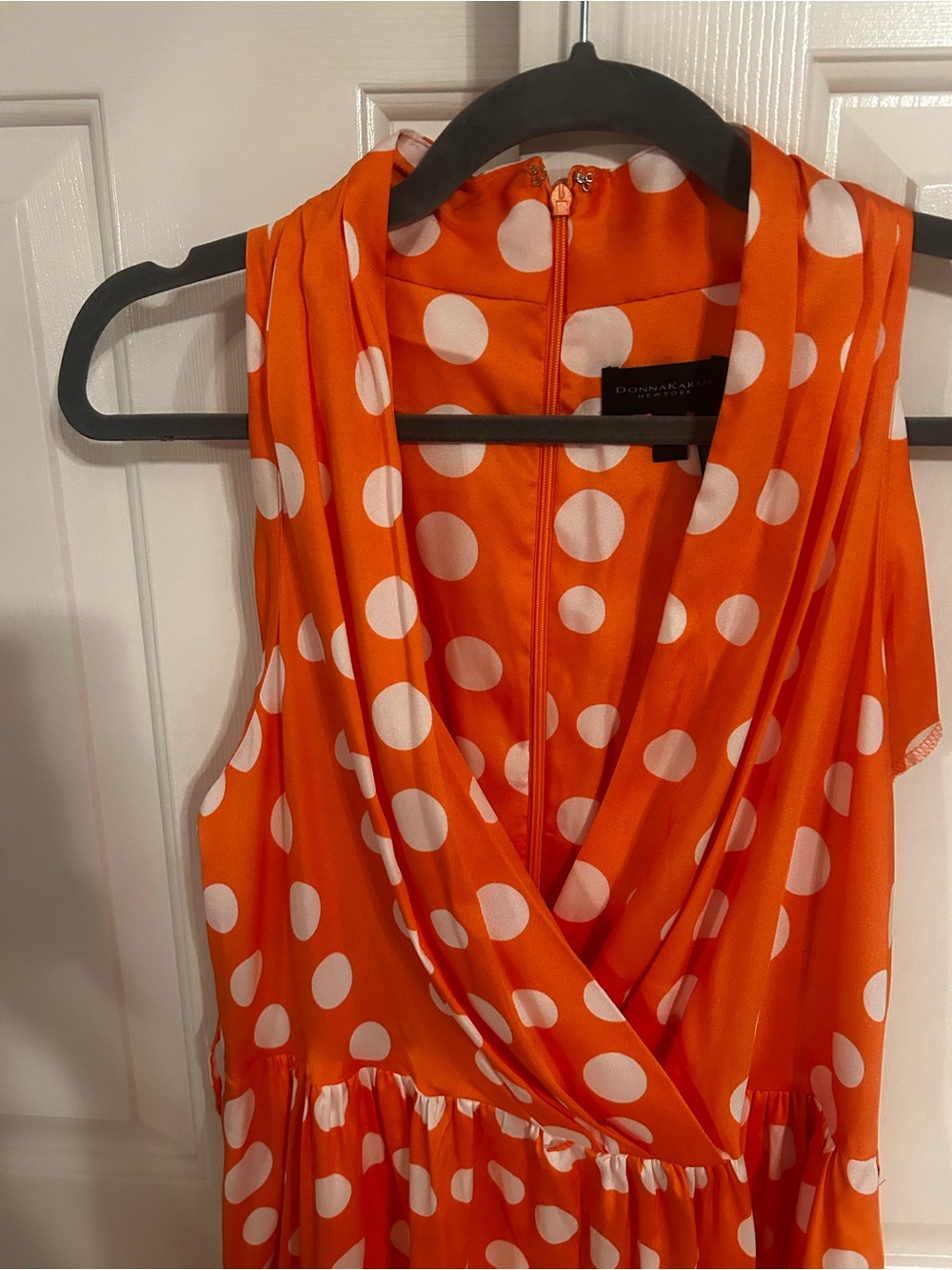Donna Karan Orange and White Polka Dot Midi Dress - Picture 2 of 3